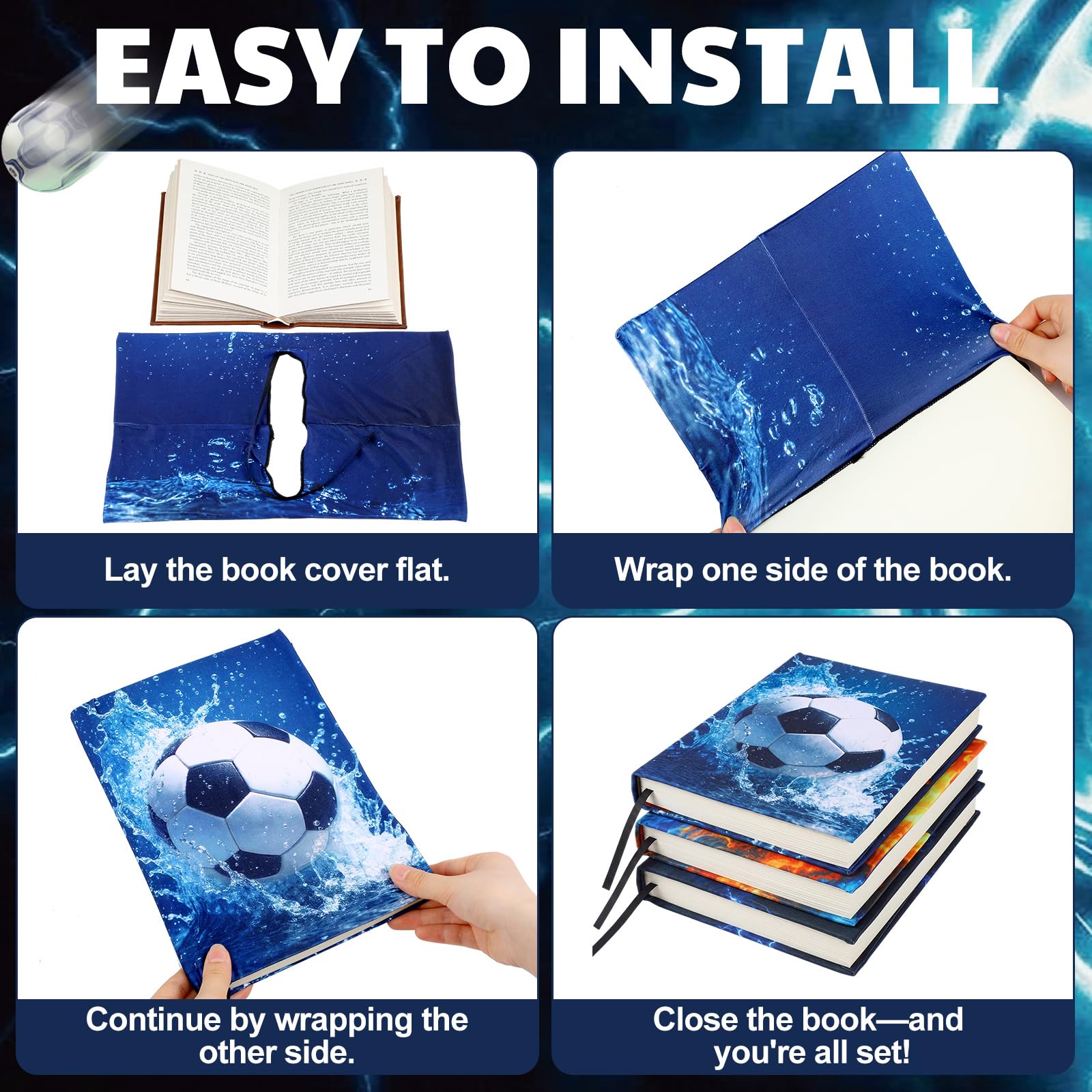Tinlade Lot de 6 couvertures de livres extensibles sur le thème du sport jusqu'à 22,9 x 27,9 cm - En tissu polyester - Lavables - Pour journaux, romans, cahiers, livres, cadeaux pour les amateurs