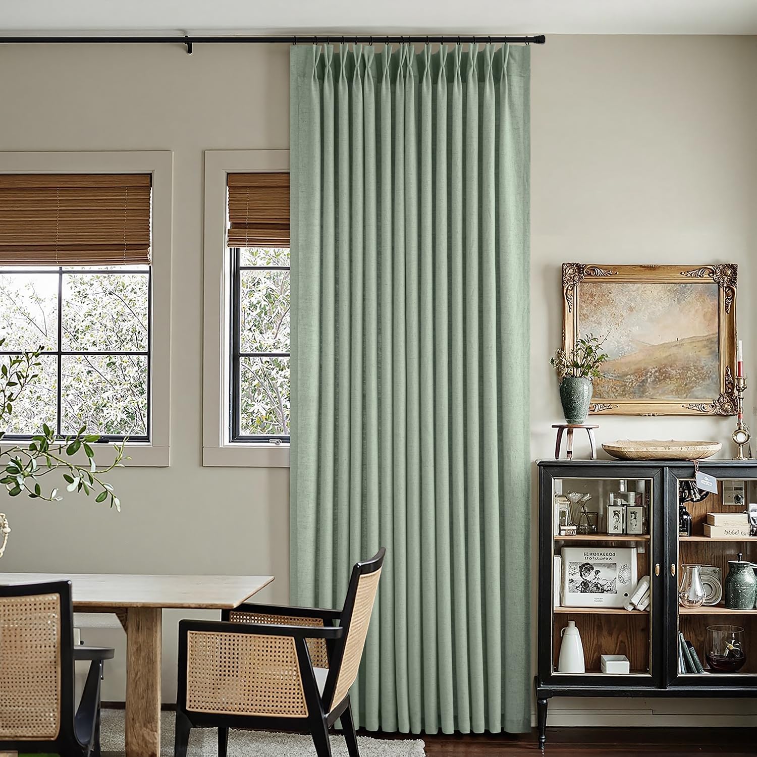 ANRODUO Sage Green Pinch Pleated Linen Curtains 108 Inches Long 2 Panels image 4