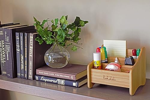 Miniatura 4 de Bookaholic Organizador de escritorio de bambú de 3 niveles para suministros de oficina, artículos de tocador, manualidades, ideal para escritorio,