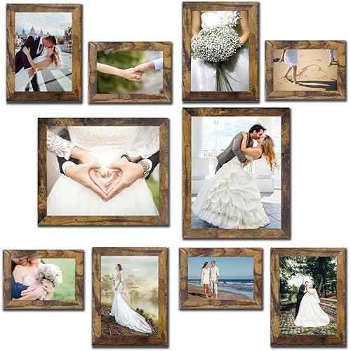 Picture Frame Set 10 pack, Farmhouse Photo Frames, Gallery Wall Frame Collage, 8x10 5x7 4x6 Frames in 3 Different Finishes Picture Frames For Wall or Desk