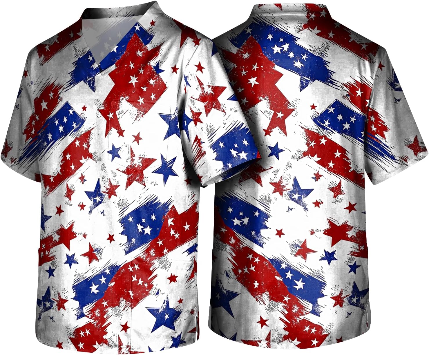 RTRDE Men's T Shirts Short Sleeve American Flag Print Work Uniform Scrubs Shirts with Pockets, S-5XL