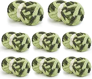 Chunky Yarn for Hand Knitting, Chunky Chenille Blanket Yarn for Crocheting, Bulky Soft Fluffy Chenille for Blanket Project, 8 Pack of 8oz/25yds, Colorful Green