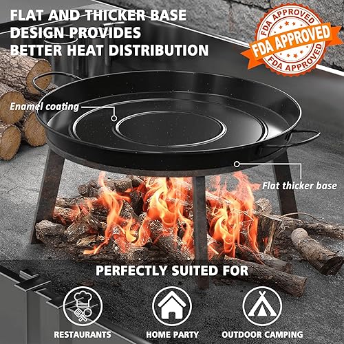 Miniatura 3 de GRISUN Paella Pan de 22 pulgadas  Sartén esmaltada para 16 porciones  Sartén antiadherente para auténticos platos españoles  Sartén esmaltada ideal