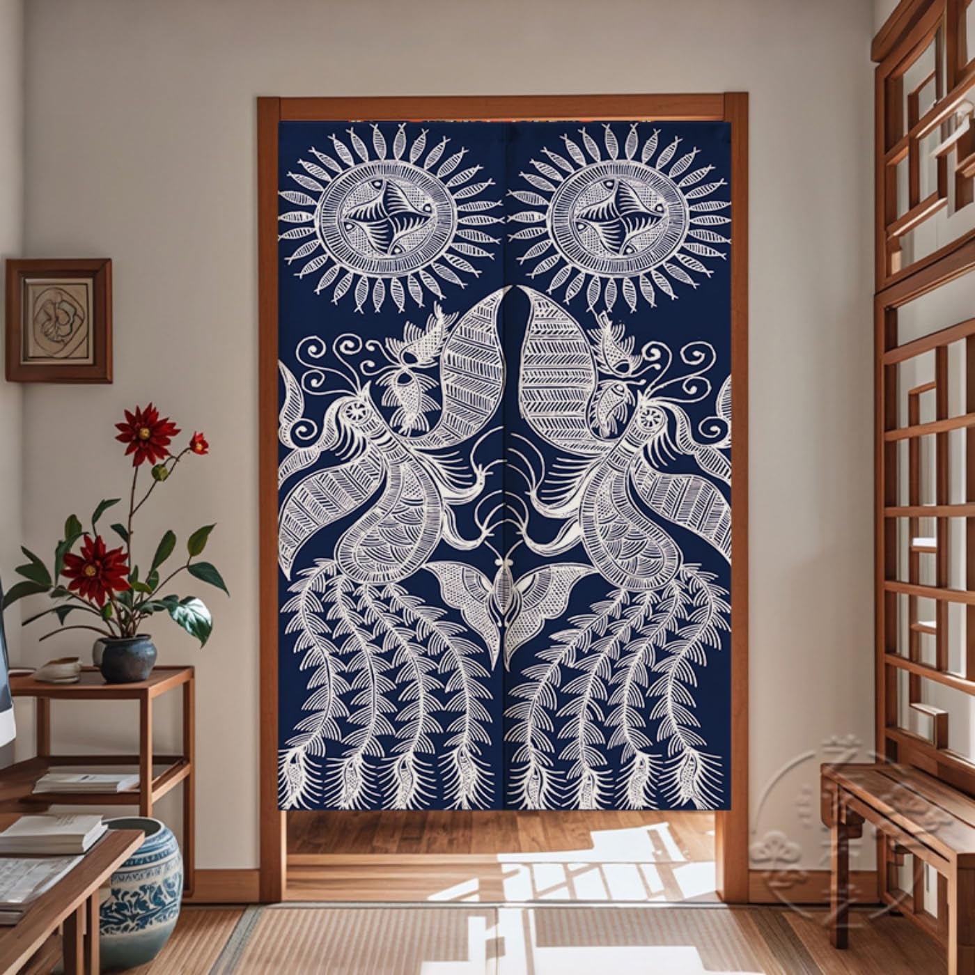 Guest Ruyunlai M07 Blue Pattern Japanese Noren Doorway Curtain, 90X150cm