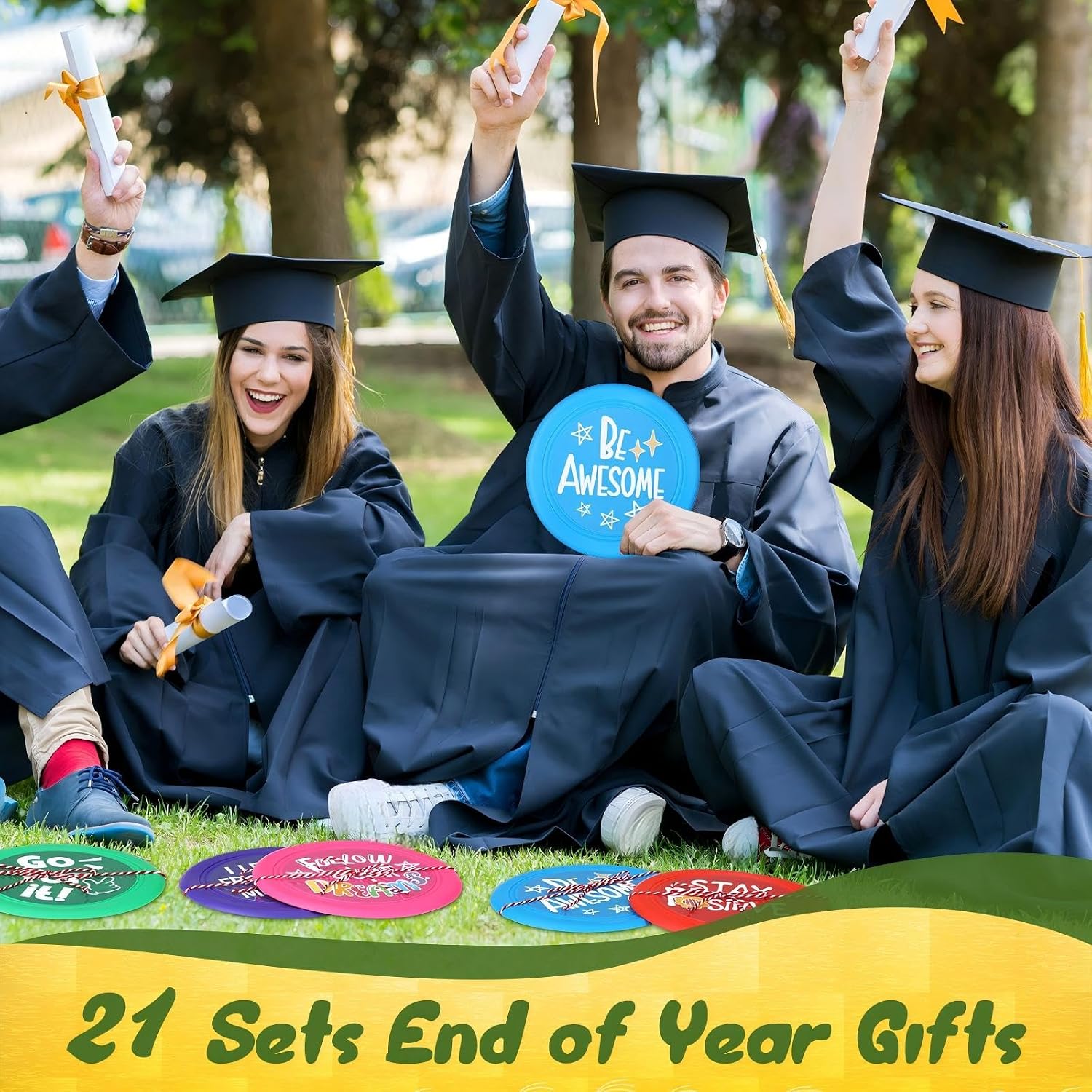 VioraWhite 21 Set Back to School Gifts 7 Inch Silicone Flying Disks with Round Motivational Stickers and Ribbon, Colorful Soft Disks Flyer Outdoor Games Welcome First Day of School, Gifts for Students