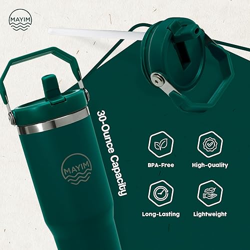 Miniatura 4 de MAYIM Adventure Flow - Vaso de acero inoxidable de 30 onzas a prueba de fugas con tapa y popote, botella de agua aislada o termo con tapa y asa a