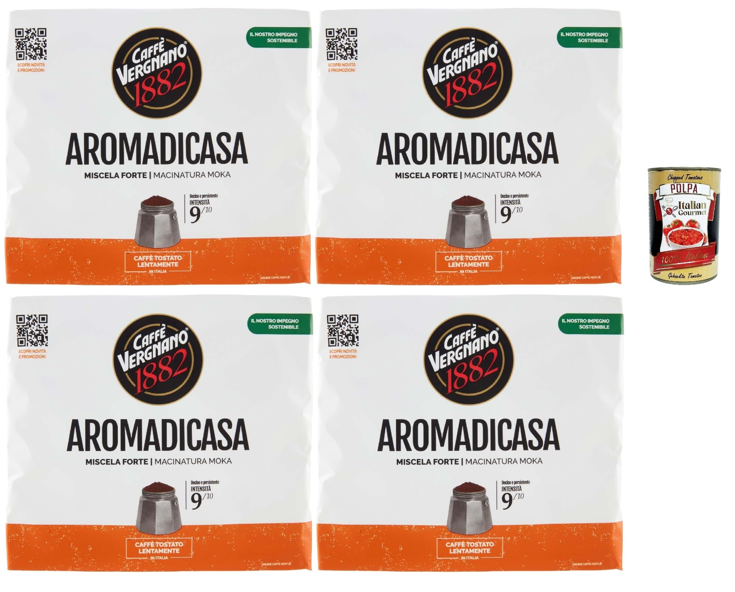 Caffè Vergnano 1882 Aromadicasa - Café molido Moka 8 x 250 g | Miscela Forte | Intensidad 9/10 | Tostado lento | Sabor decidido y persistente | Made in Italy + Italian Gourmet Polpa 400g