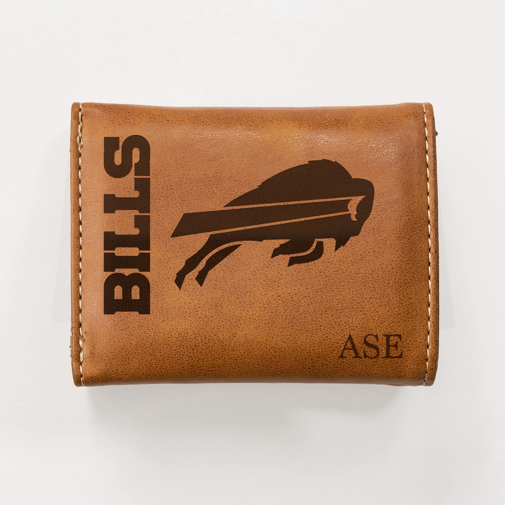 Rico Industries NFL Football Buffalo Bills Brown Personalized-Custom Laser Engraved Tri-fold Wallet - Slim Wallet