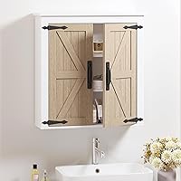 Vista 11 de Spirich Armario de baño montado en la pared, pequeño armario de pared de baño sobre inodoro, organizador de botiquín con puertas y estante