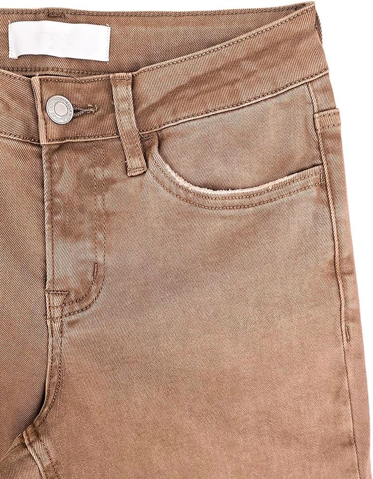 VERVET by Flying Monkey Light Brown Denim Straight Jeans Cropped Mid-Rise