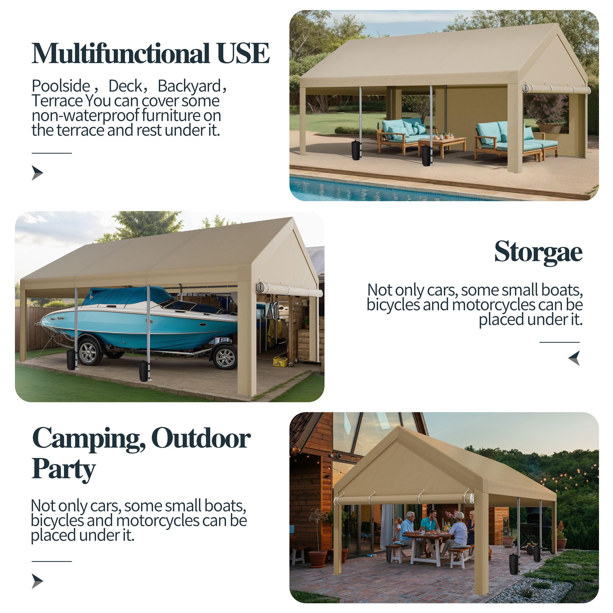 Shintenchi 10x18.5ft Heavy Duty Carport with Sandbag