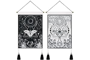 Lyacmy Moth Tapestry Wall Decor, Set of 2 Hippie Moon-Phase Sun Moth...