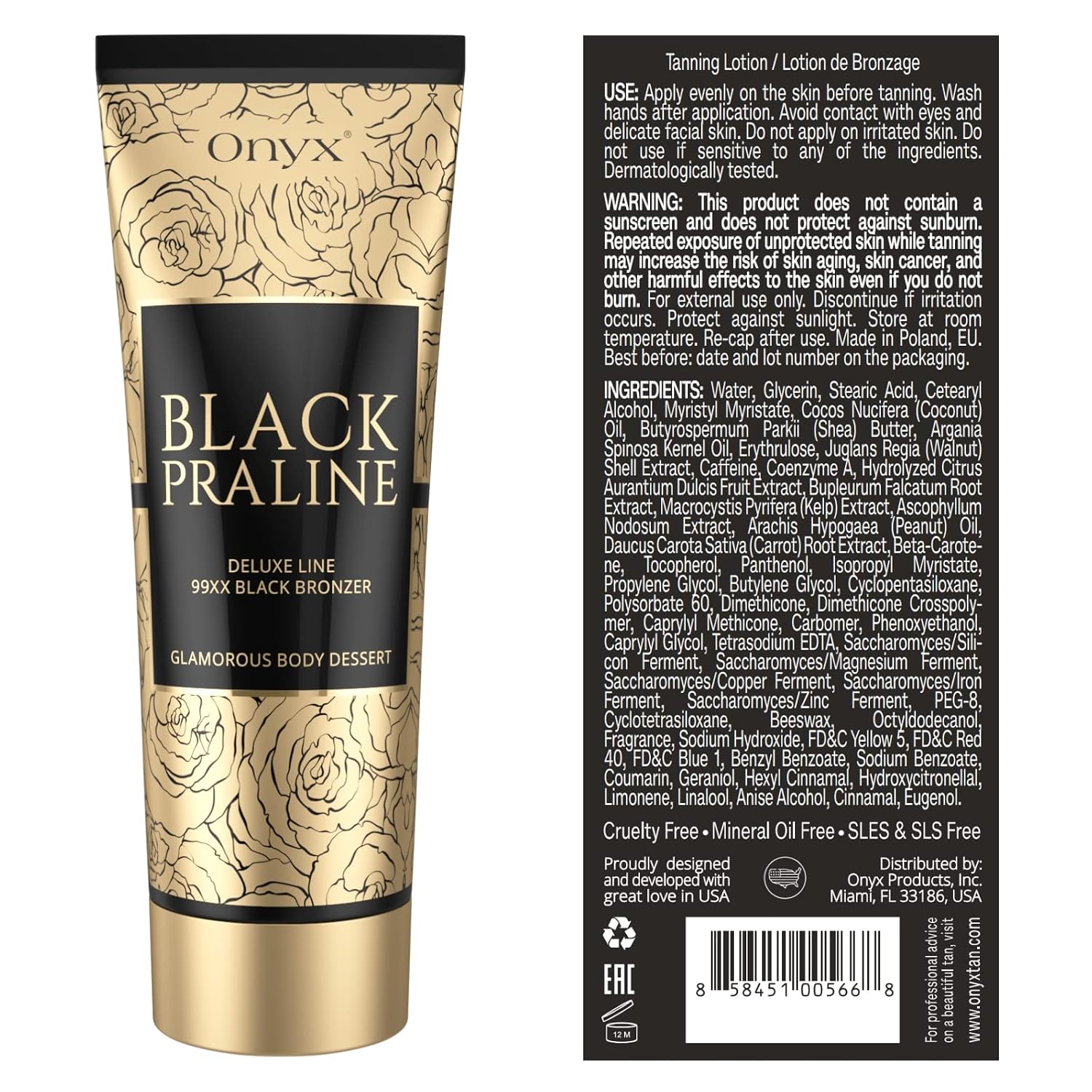 Onyx Black Praline Double Dark Chocolate Tanning Lotion - Advanced Black Bronzer & Sunless Self Tanner Lotion - Instant Dark Results - Deluxe Line - Anti-Orange & Anti-Aging Body Tanning Lotion