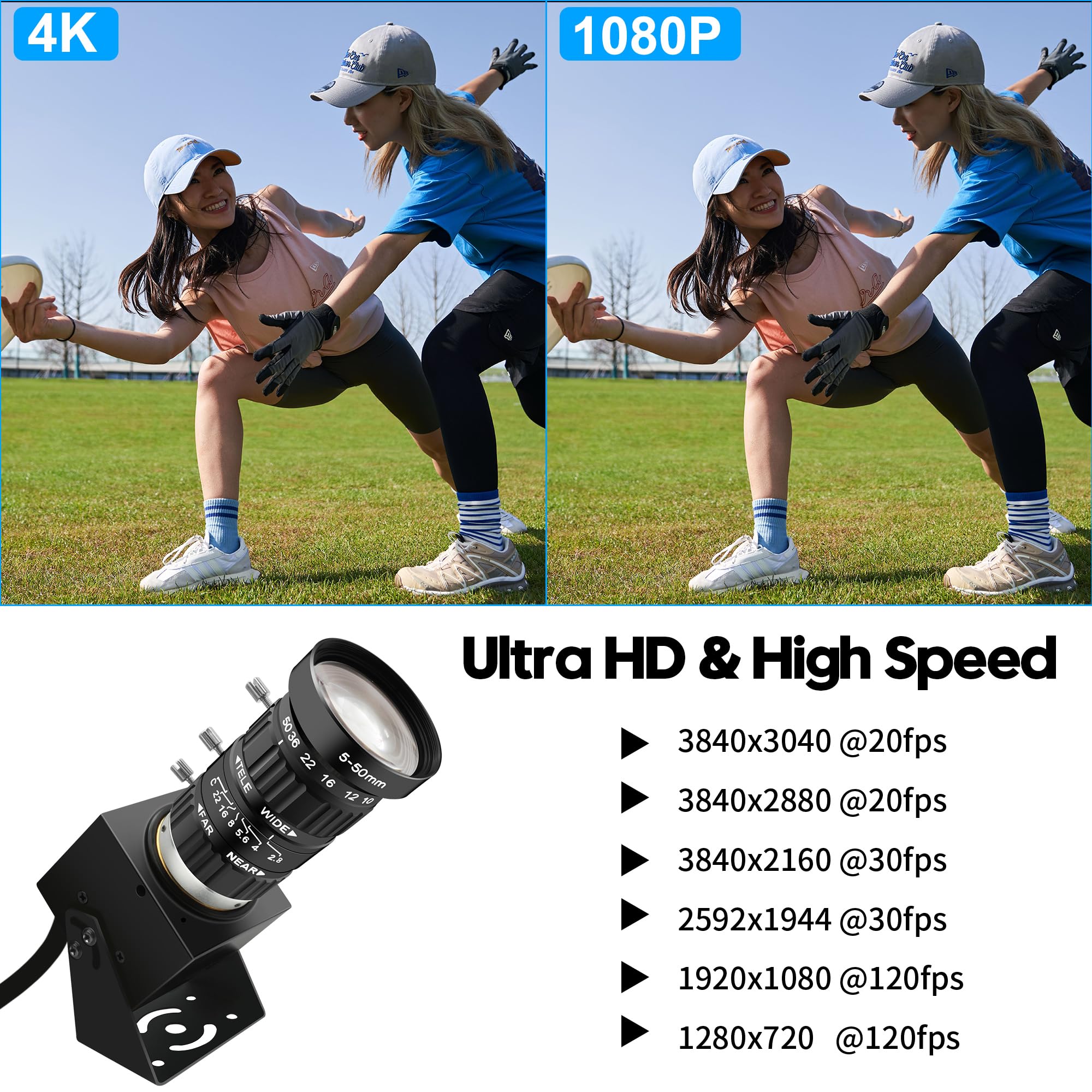 SVPRO Fotocamera USB da 12 MP con teleobiettivo da 5-50 mm, zoom ottico 10x, webcam manuale 1080p 120 fps ad alta velocità UVC macro per PC/Mac/Linux/Android (obiettivo variabile professionale da 12