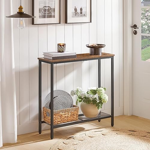 Miniatura 2 de HOOBRO Mesa consola estrecha de 29.5 pulgadas, mesa de entrada pequeña con estante, mesa de sofá delgada de 2 niveles, mesa detrás del sofá, mesa