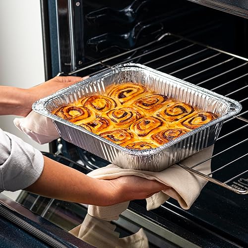 Miniatura 3 de GUSTO 25 sartenes de aluminio de 9 x 13 pulgadas con tapas, sartenes de papel de vapor profundo de tamaño medio con tapas, sartenes de mesa para