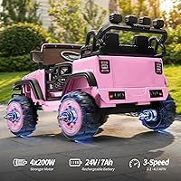 Vista 3 de Camión eléctrico de 2 plazas, 24 V, 4 x 4, juguete para niños de 4 a 8 años con control remoto, neumáticos EVA, color rosa claro