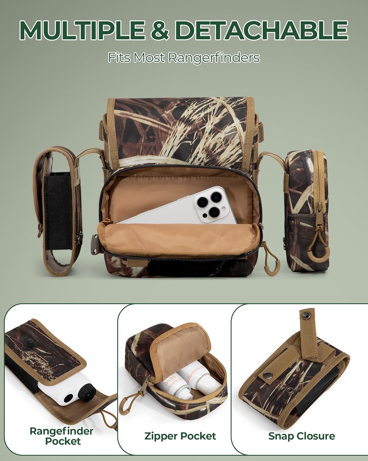 Binocular Harness Chest Pack with Rangefinder Pouch, Magnetic Closure and Rain Cover, Bino Harness for Hunting, Hiking and Birdwatching, Camouflage - Image 3