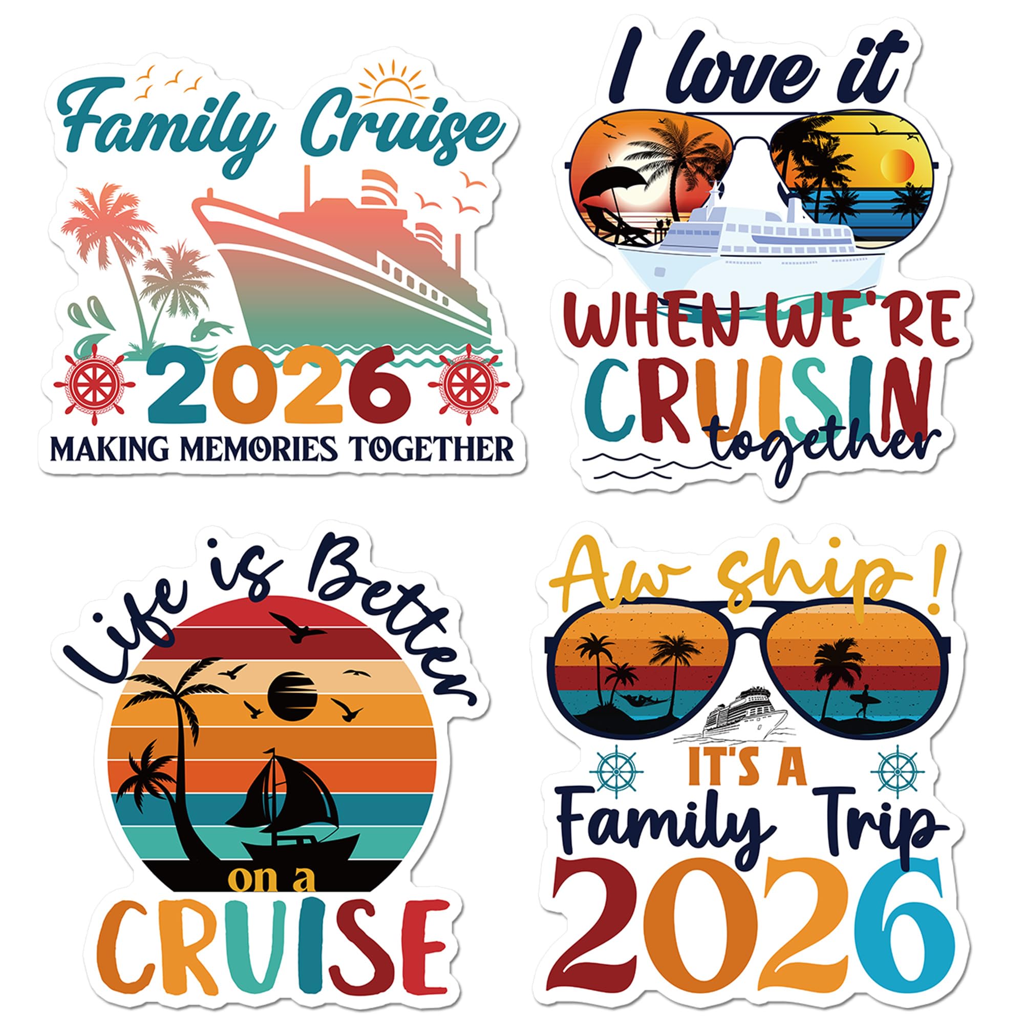 Cruise Door Magnets Decorations, 4 Pcs Family Cruise Magnets 2026 with Retro Nautical Vacation Design, Family Trip Magnetic Door Signs for Ship Cabin Decor