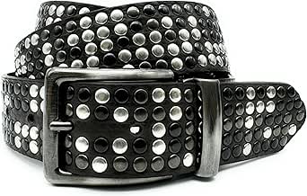 81PDwYUG7aL. AC SY445 SX342 QL70 ML2 2025 PASSIONE Cinturón de hombre de 35 mm de altura – Piel auténtica – Color marrón oscuro – Totalmente tachonada – Hebilla de trinquete – Fabricado en Italia