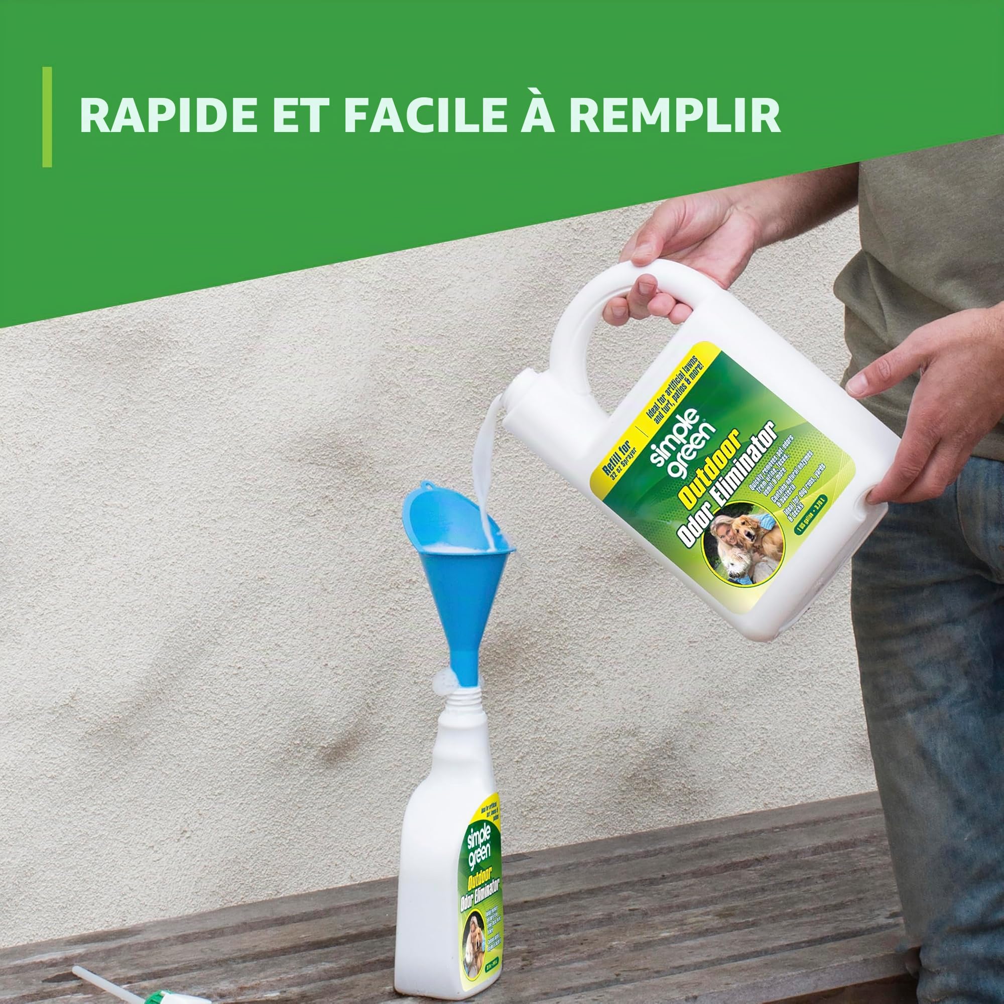 Simple Green – Éliminateur d'odeurs d'extérieur pour animaux domestiques, chiens, idéal pour gazon artificiel et terrasse (pulvérisateur de 910 ml et recharge de 4,5 L)