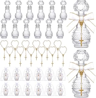 12 Sets Holy Water Bottle Baptism Favor Glass Holy Water Container Catholic | Empty 1.7oz holy water bottles, baptism favors for guest,with cross rosary and bow,christening ceremony and religious ritual