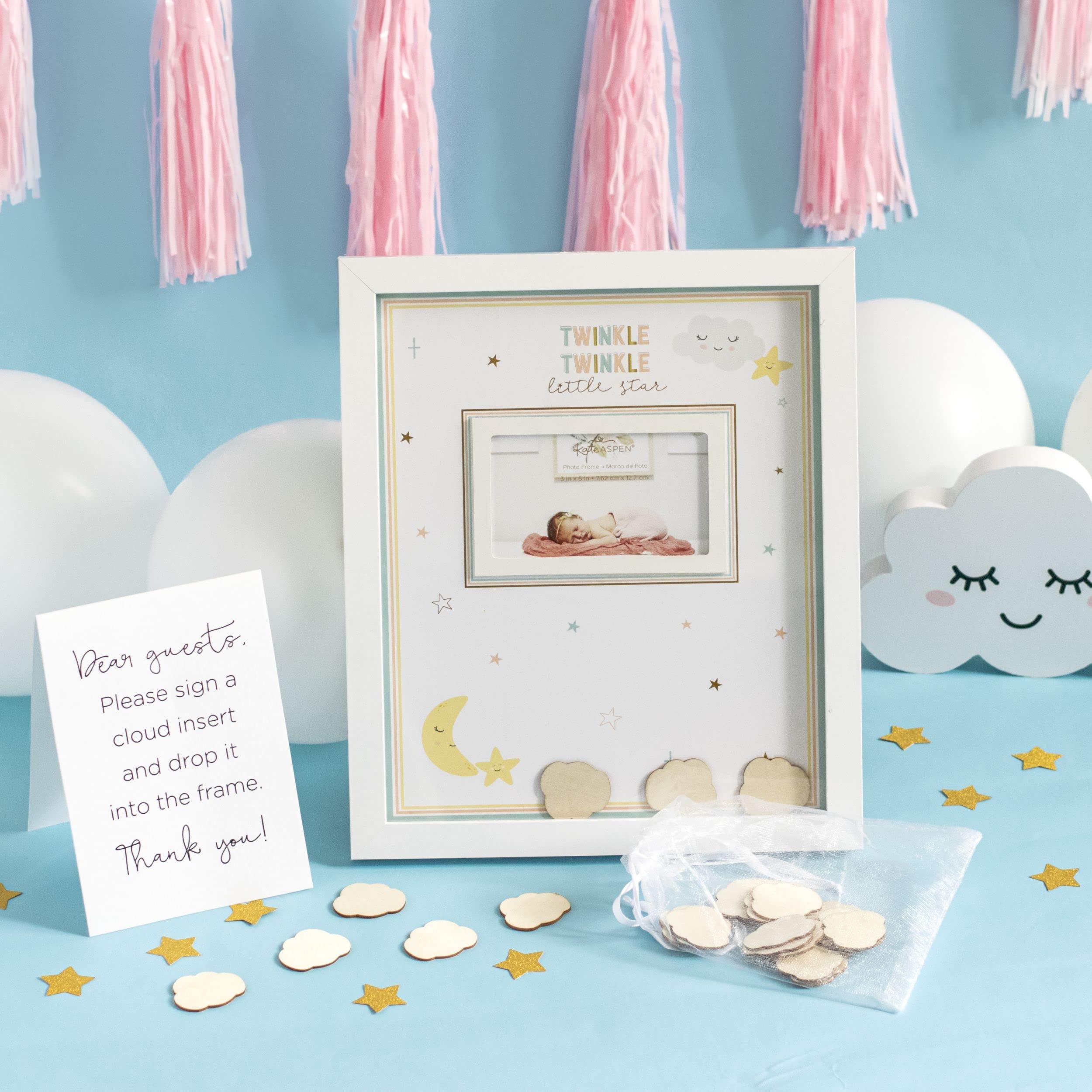 Livre d'or Twinkle Kate Aspen pour fête prénatale blanche et dorée