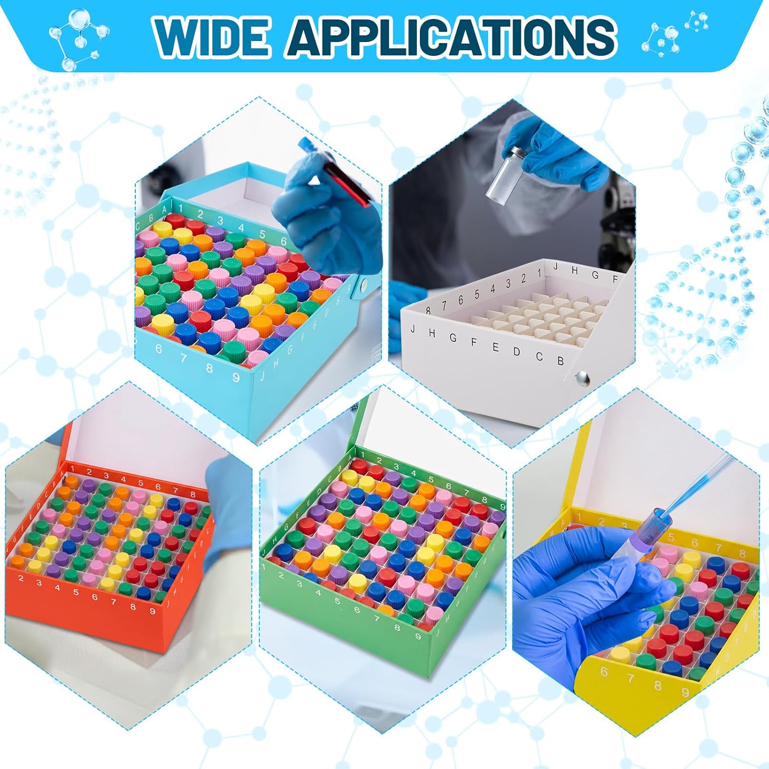 Teenyyou 18 Pcs 81 Wells Lab Cardboard Freezer Box with Lid, Microtube Storage Box Water and Ice Resistant Coating 2 Inch Height for 1.5-2.0 ml Micro Centrifuge Tubes Vials Refrigerator, Multicolor