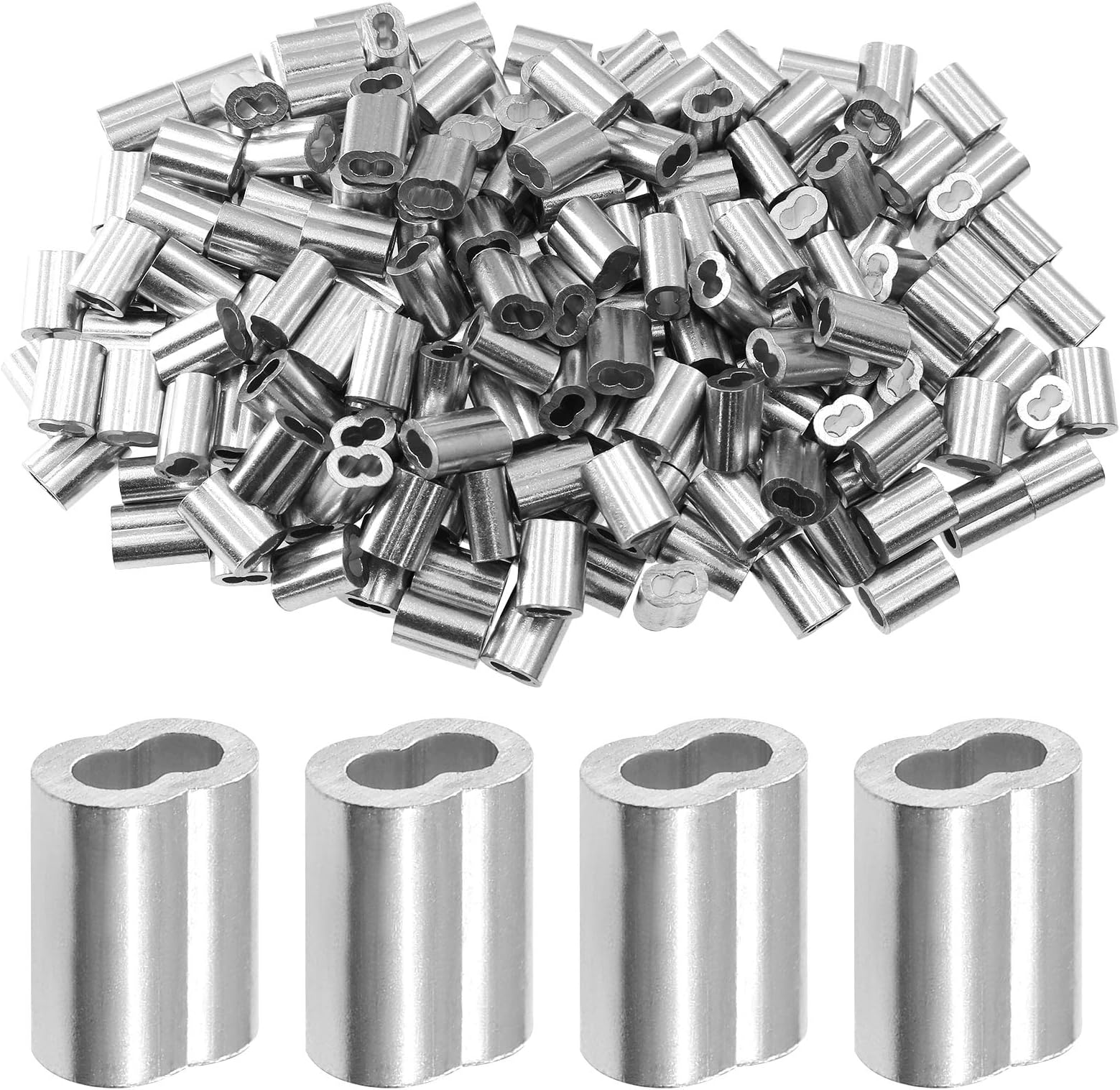 200pcs 3/32 Inch Aluminum Crimping Loop Sleeve for Wire Rope and Cable, Double Hole Type