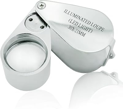 30X Illuminated Jeweler LED UV Lens Loupe Magnifier with Metal Construction and Optical Glass, with Kare and Kind Retail Package 30X x 21 mm, Silver