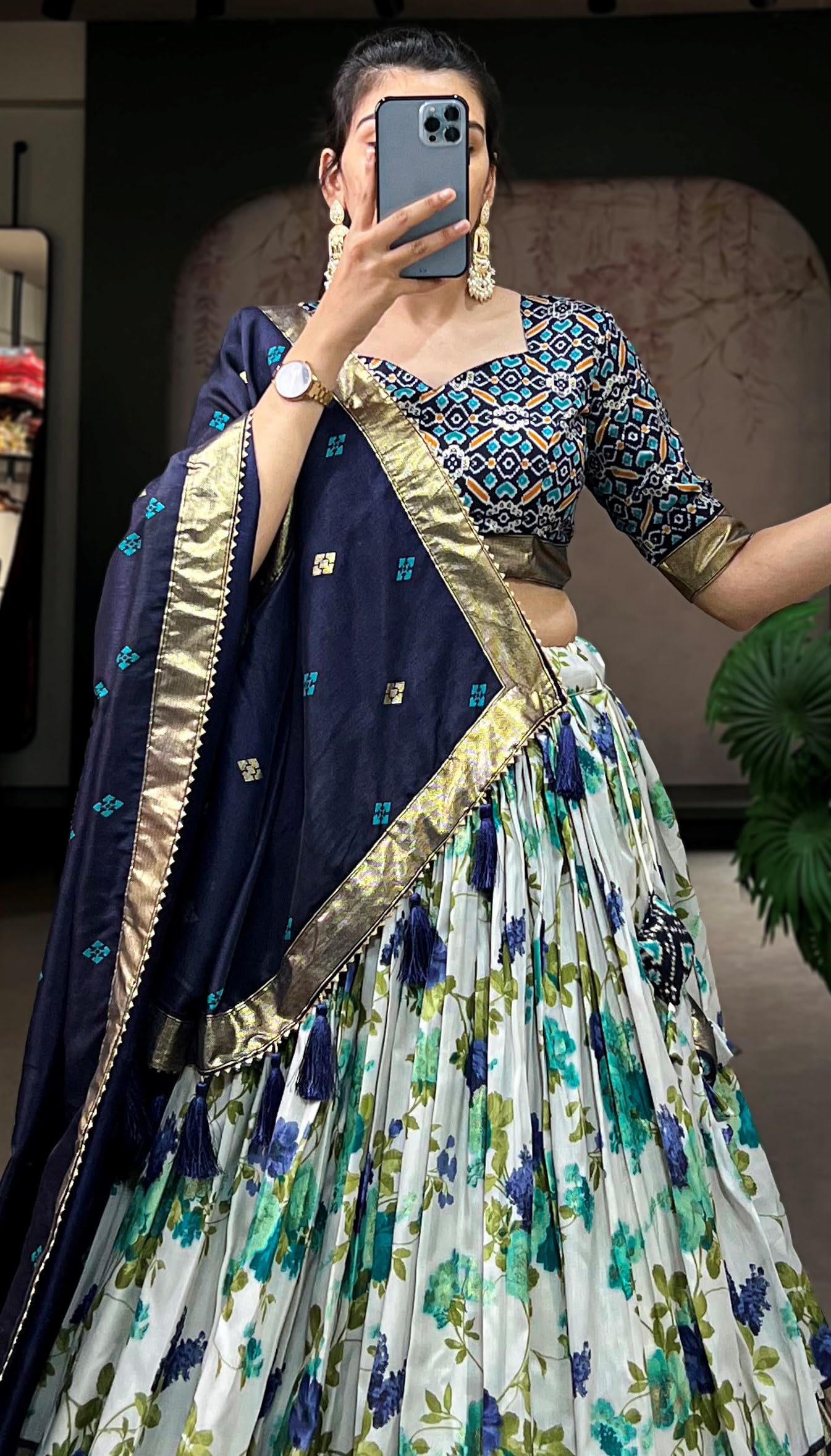 MITRA BIZ Women Tussar Silk With Leheriya And Foil Print Lehenga choli New Set