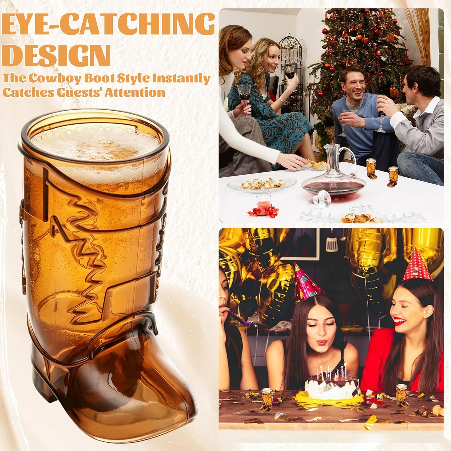 ASelected 36 Pack Cowboy Boot Shot Glasses, 1 OZ Brown Plastic Boot Shot Glasses Set, Cowboy Glasses Reusable Beer Mugs for Cowgirl Party Decorations Birthday Bachelorette Party Favors