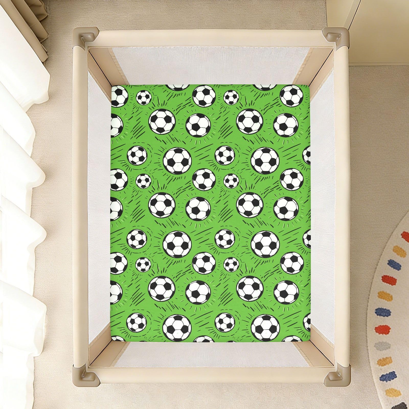 Babybettlaken für Jungen und Mädchen, weich, für Kleinkinder, Standardmatratze, Spannbetttuch, 71,1 x 132,1 cm, Fußball-Grün