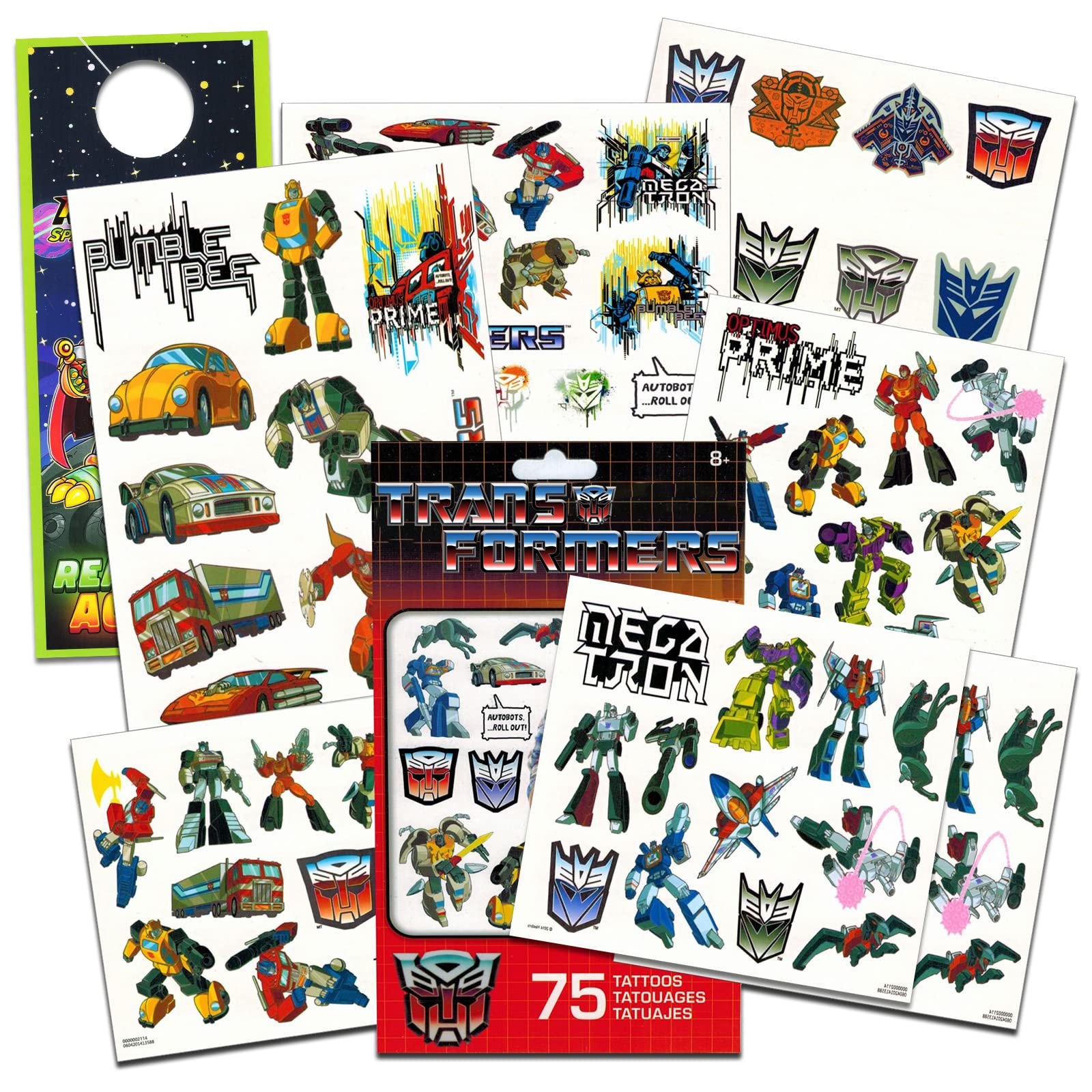 Party Favors Transformers Temporary Tattoos Pack Bundle - 75 Tattoos with Additional Door Hanger