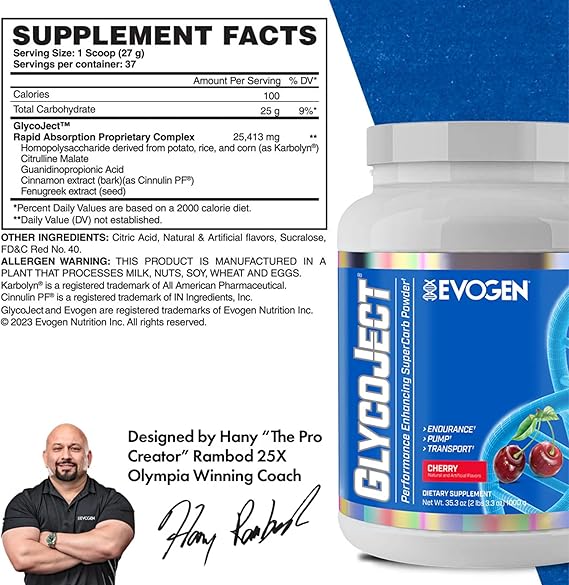 Evogen GlycoJect - مسحوق الكربوهيدرات الفائق | الامتصاص السريع لمرحلة ما قبل التمرين | مسحوق الكربوهيدرات للتحمل | مسحوق ما بعد التمرين أو ما قبل التمرين للرجال والنساء | الكرز | 37 حصص