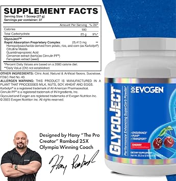 Evogen GlycoJect - مسحوق الكربوهيدرات الفائق | الامتصاص السريع لمرحلة ما قبل التمرين | مسحوق الكربوهيدرات للتحمل | مسحوق ما بعد التمرين أو ما قبل التمرين للرجال والنساء | الكرز | 37 حصص