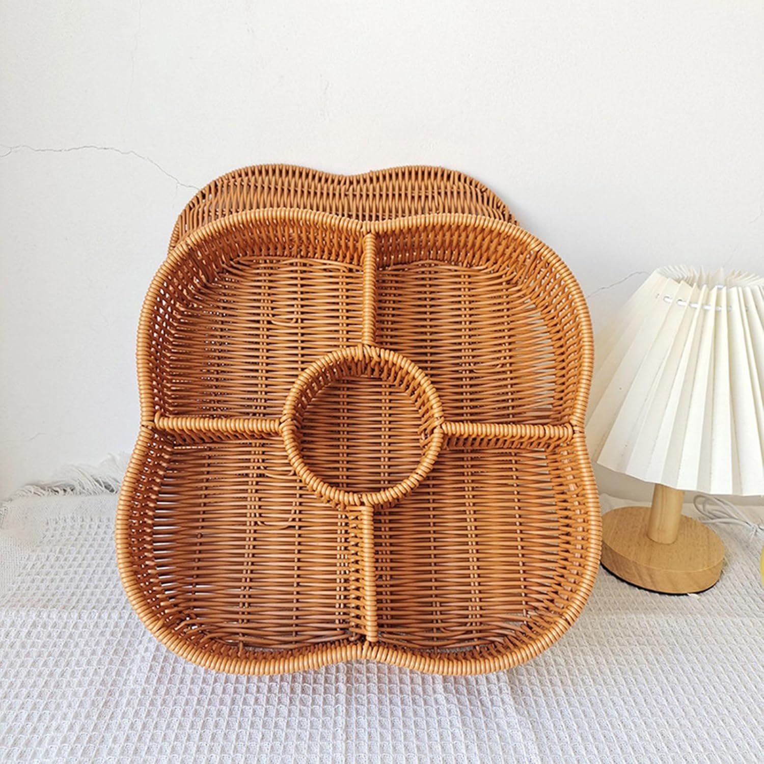 5 Section Faux Rattan Basket Decorative Rattan with 5 Compartments for Serving Bread and Organizing Essential Unique