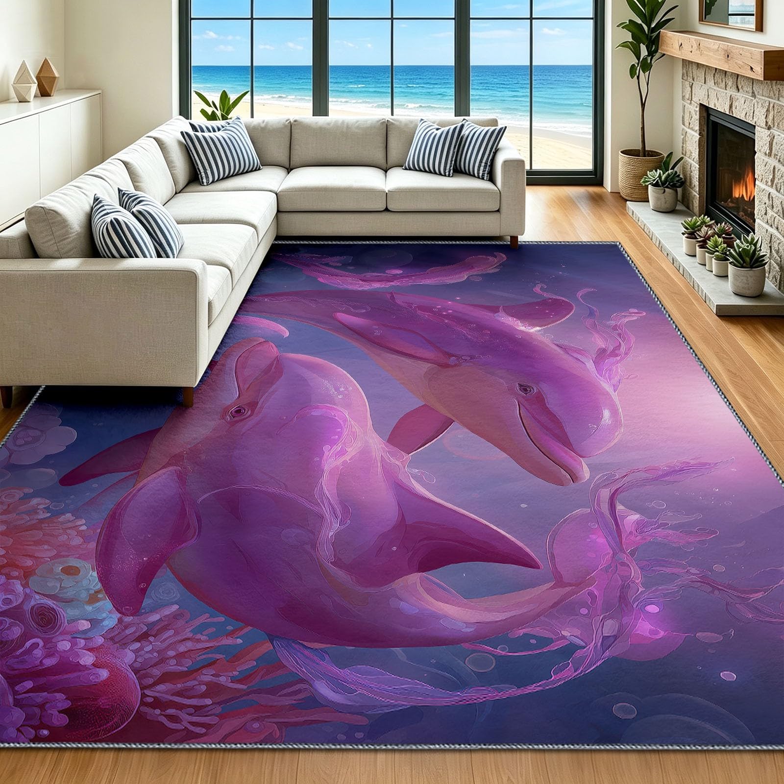 Tapis de salon bleu lavable 150x210 cm fini les glissades et les taches
