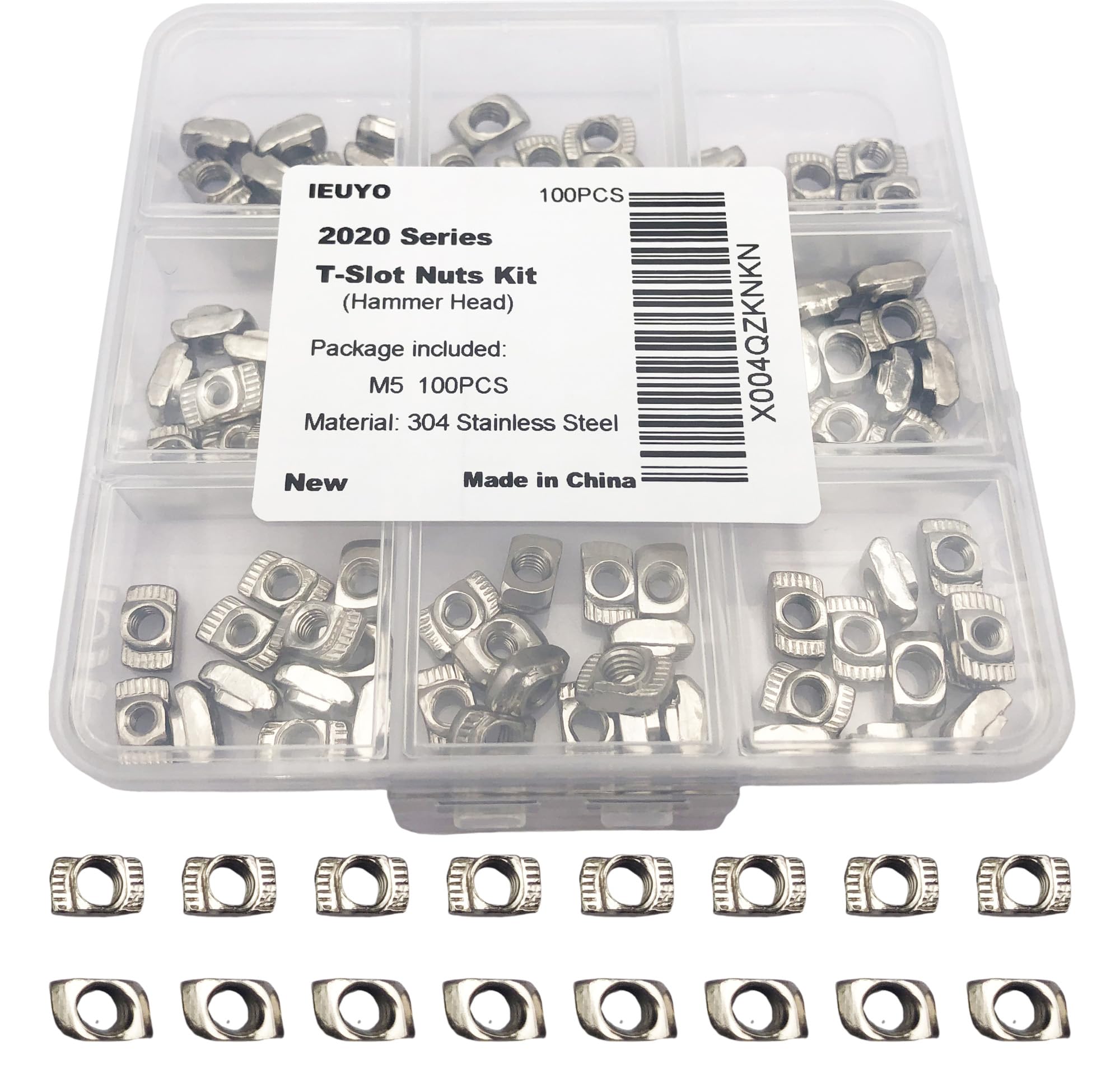 M5 T-Nuts for 2020 Aluminum Profiles - 100 Pcs - 304 Stainless Steel Sliding Hammer Head T-Slot Fasteners