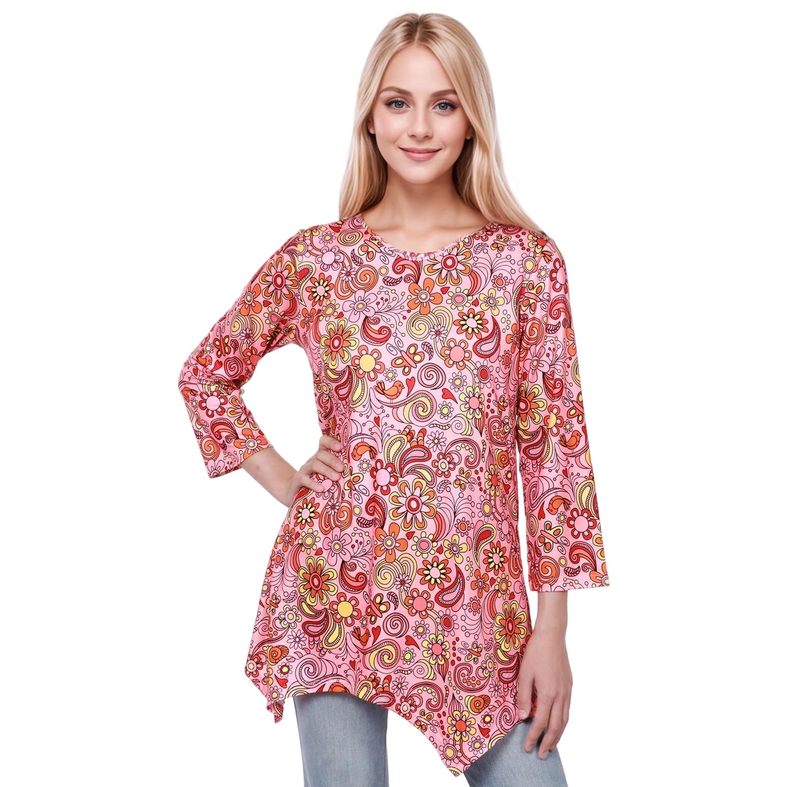 Disfraz hippie para mujer, vestido de verano de los años 60 y 70, dobladillo asimétrico, cuello en V, relajado, cómodo, vacaciones, para mujer, fiesta retro, carnaval, fiesta temática