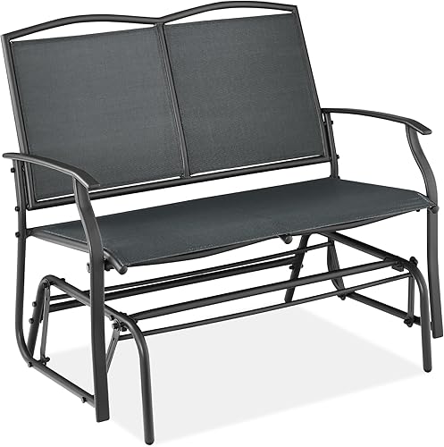 Miniatura 12 de Best Choice Products Columpio Deslizante de Patio Exterior para 2 Personas, Banco Loveseat Mecedor de Acero para Terraza, Porche con Tela Textilene,
