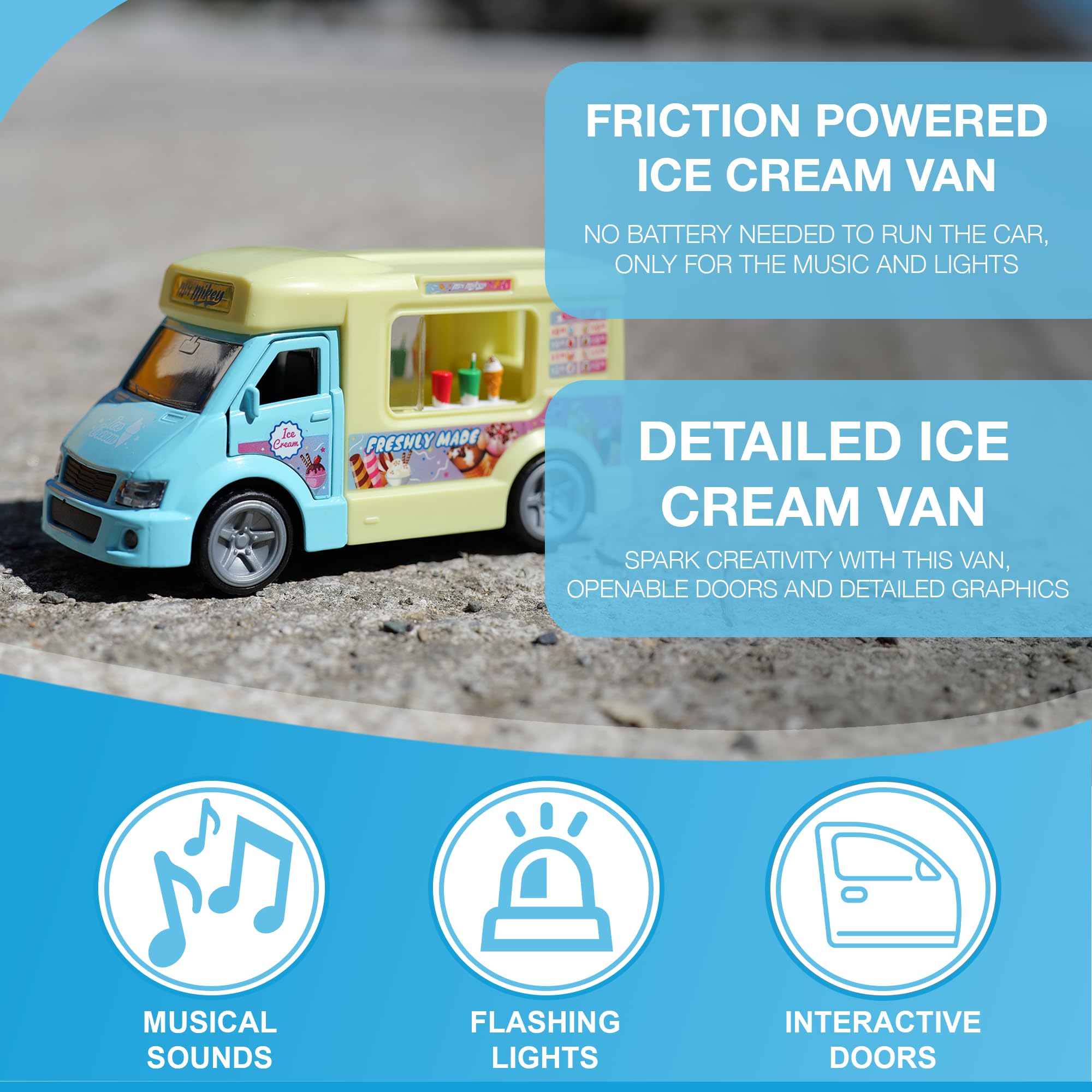 White Ice Cream Van - Diecast, Detailed Interior with Opening Back Doors, Realistic Vehicle Model for Collectors & Imaginative Play - Image 3