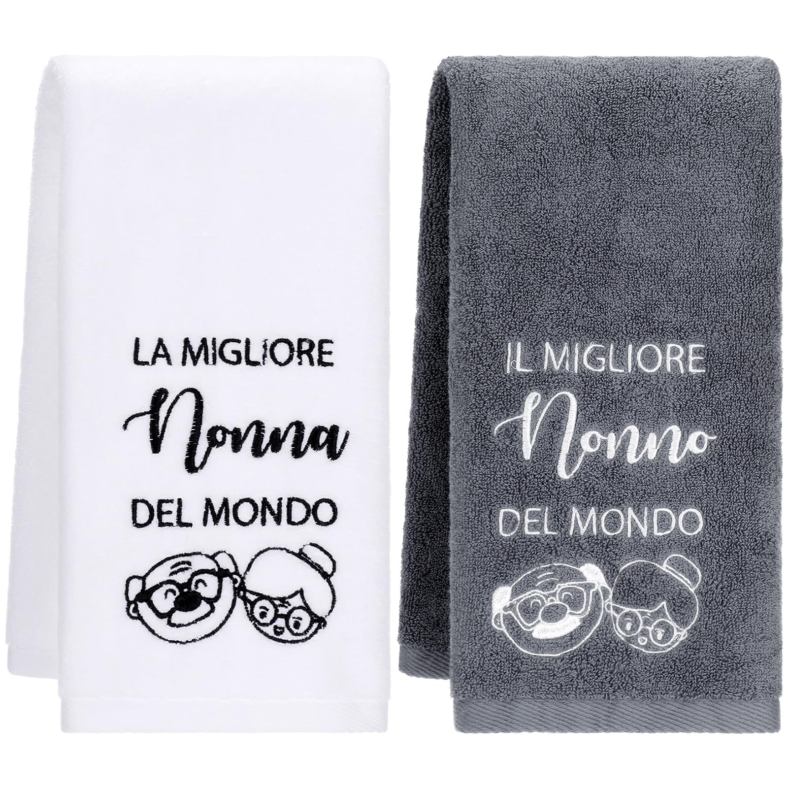 Photect Set Regali per Nonni Asciugamani con Ricamo 35 x 75 cm Regalo di Natale Compleanno Anniversario Festa Papà Mamma Asciugamano Festa del Nonna Nonno (Nonni)