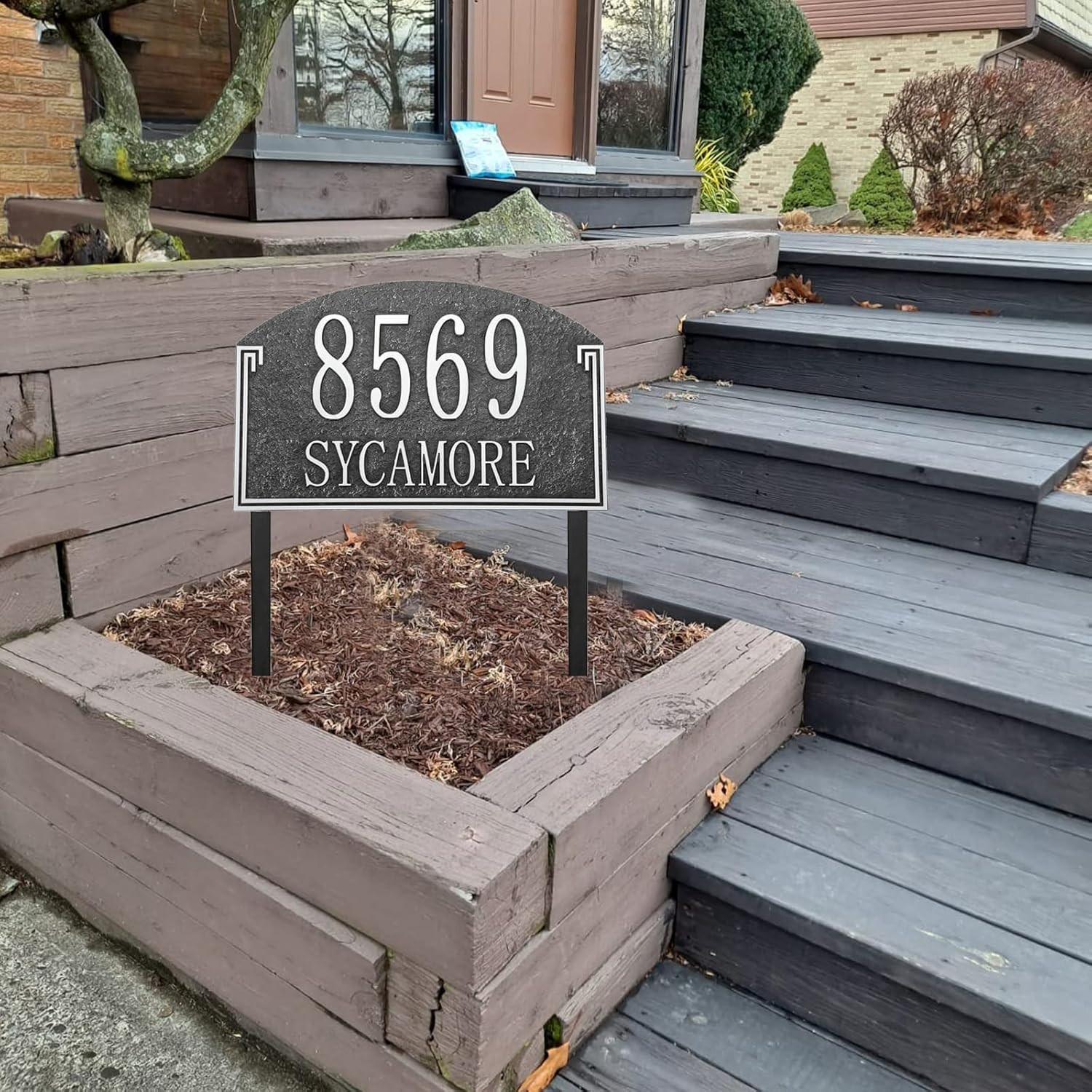 Address Sign Lawn Mounted - Custom House Number Plaque Sign,House Address Numbers for Outside House,Yard,Garden,Grass,Ground,Drive Way,Lawn, 12 Colors, 13'' x 8'',Solid Metal Stakes