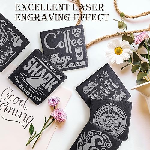 Miniatura 4 de GOH DODD - 72 posavasos de pizarra para bebidas, juego de posavasos negros de 4 pulgadas, grabado láser con parte inferior antiarañazos para el