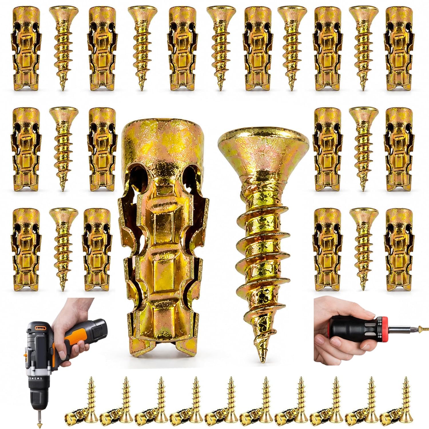 6×14mm Short Expansion Screw Set - 30/50/100PCS Hinge Repair Screw and Expansion Anchor Set for Cabinet Hinge Repair,Stone Expansion Anchor for Cabinet HingeRepair & Stripped Thread Restoration