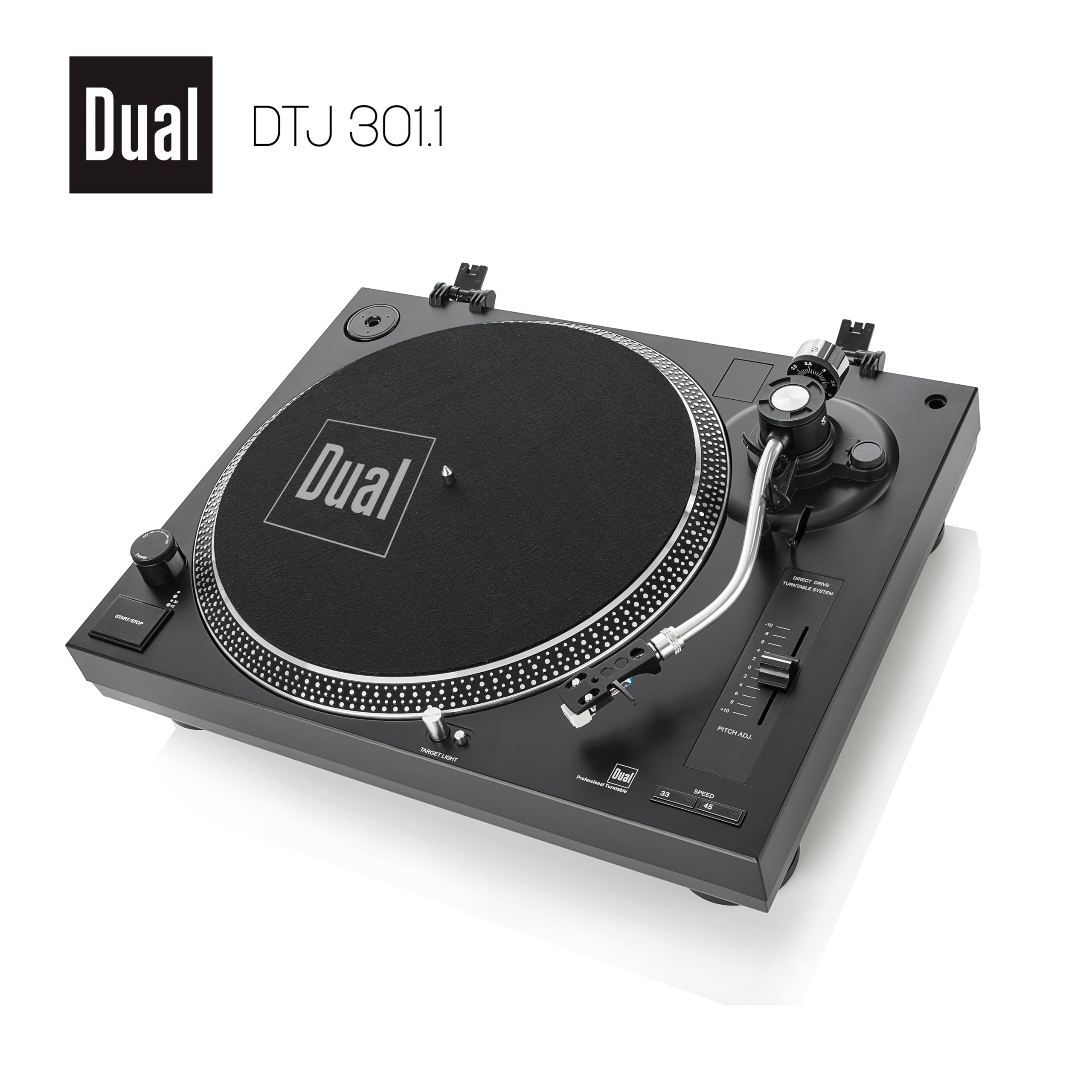 Dual DTJ Tourne-Disque DJ USB, système de tête magnétique, Aiguille Pitch (33/45 Tours/Min, éclairage, USB) Entraînement Direct avec Fonction DJ (Noir) Noir