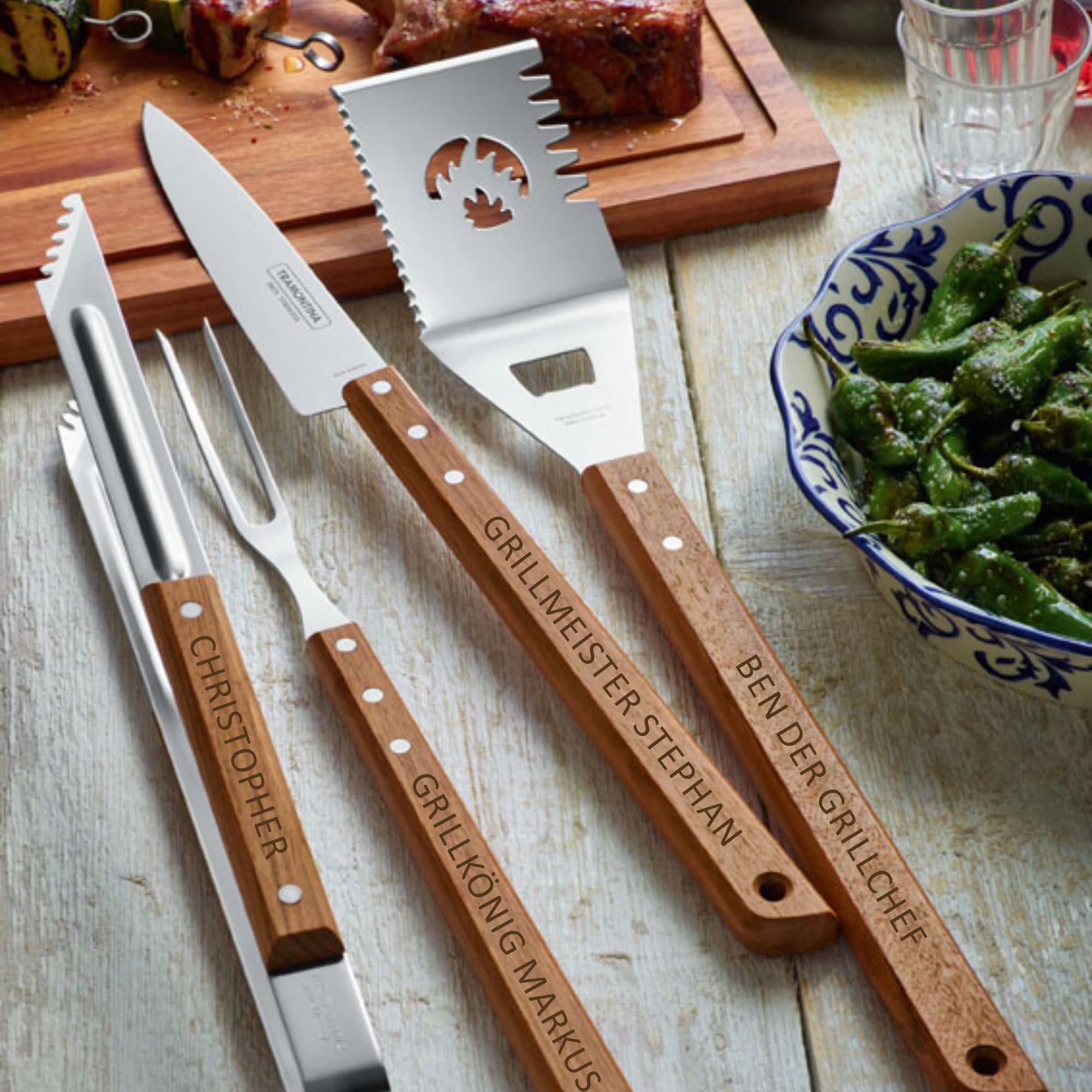 laser-diele Grillbesteck mit Gravur – Personalisiertes Grillbesteck – Geschenke für Männer – Geburtstagsgeschenke – Vatertagsgeschenk – Grillset