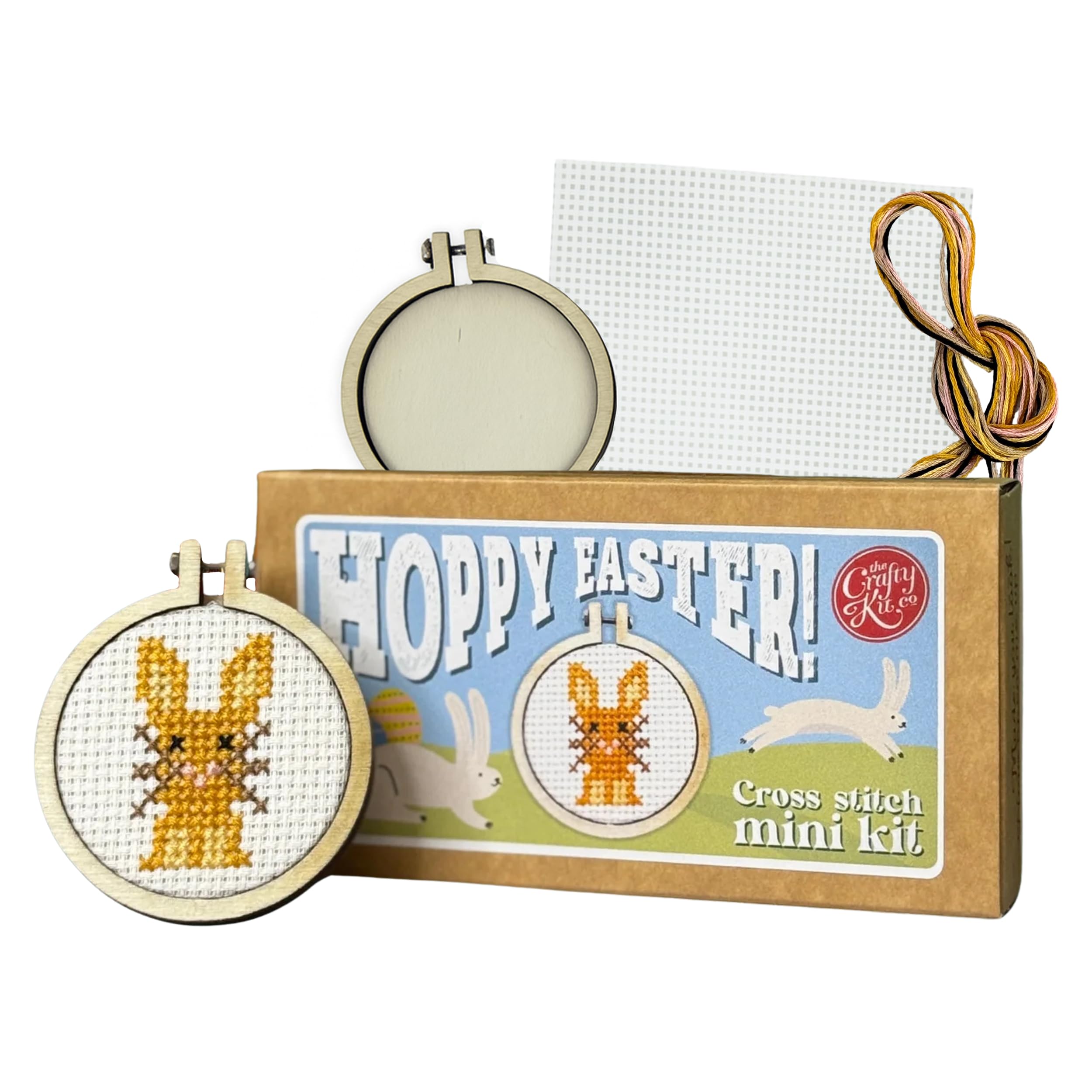 Hoppy Easter (Bunny) - Mini Matchbox Cross Stitch Kit With Hoop By the Crafty Ki