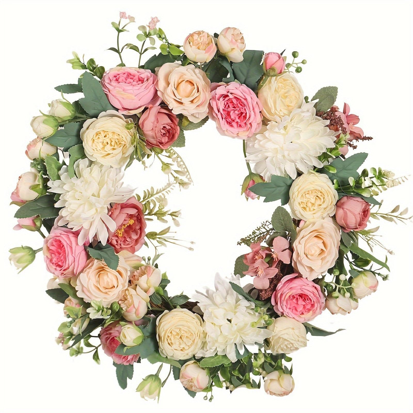Door Wreath Artificial Peony Wreath Garland Rattan Home Decor Wedding Flower Door Decoration Table Centerpieces For And